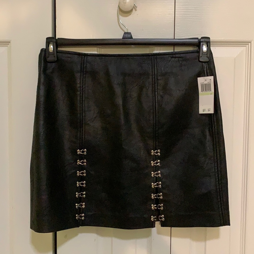 BLANK NYC Black Leather Skirt with hook detail NWT